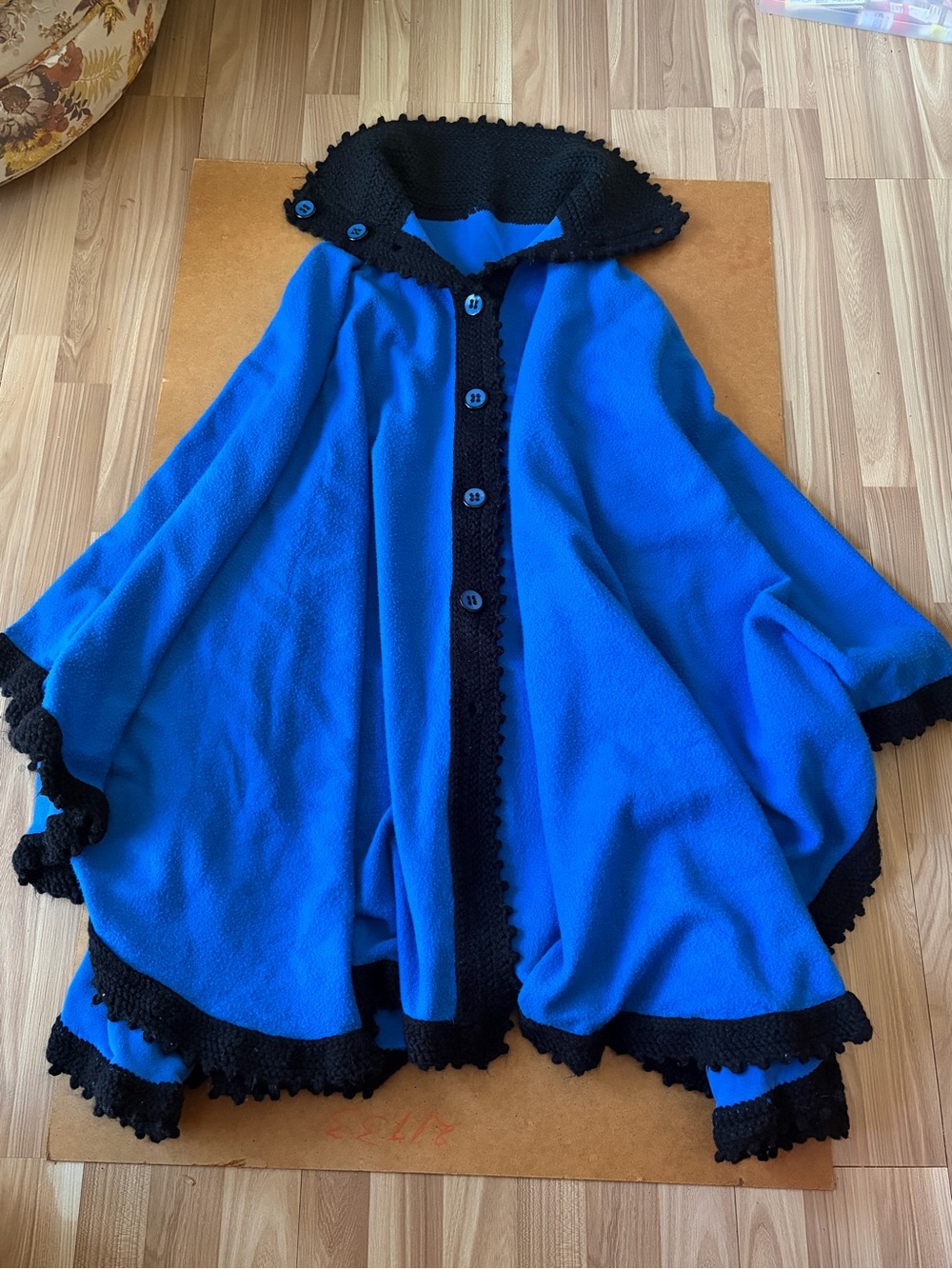 Blue Hooded Cape with Black Trim